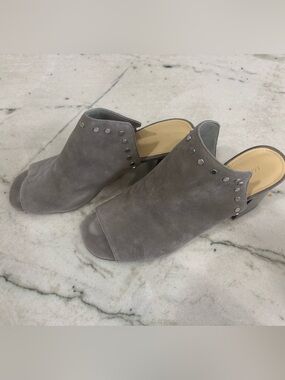 Marc Fisher Gray Suede Open-Toe Studded Mule